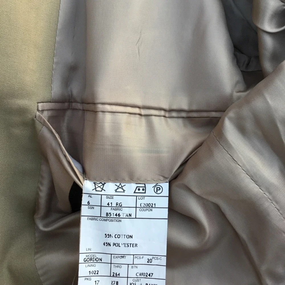 Jos. A. Bank Gordon Mens 41 RG Tan Cotton Blend 2-Button‎ Blazer Sport Coat